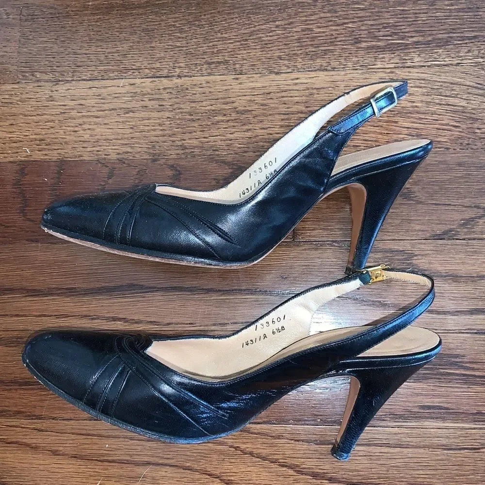 Vtg 70s‎ Saks Fifth Avenue black leather heels
